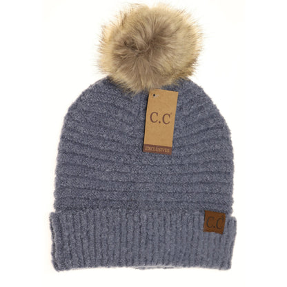 C.C. Solid Boucle Knit Pom Beanie