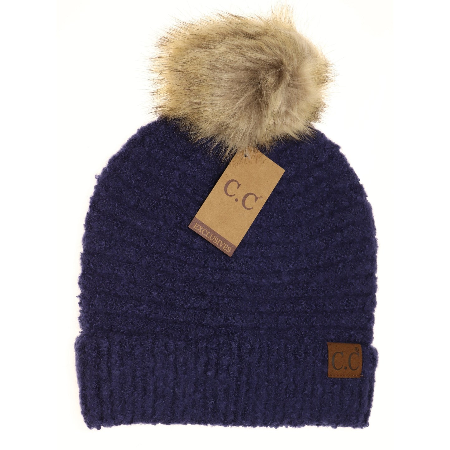 C.C. Solid Boucle Knit Pom Beanie