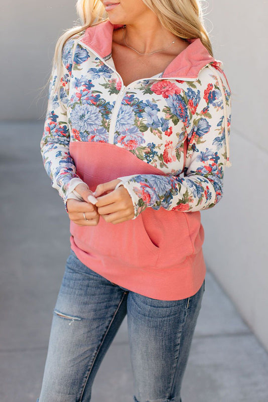 Floral Half Zip Hoodie