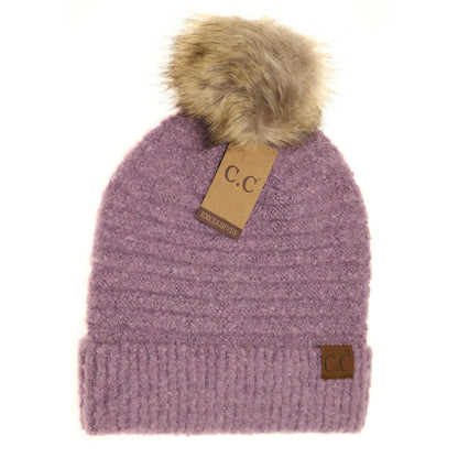 C.C. Solid Boucle Knit Pom Beanie