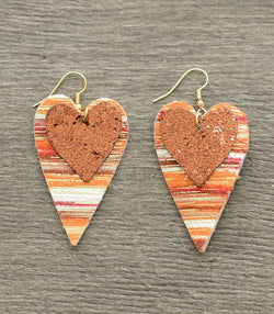 Bronze Sparkle Layered Heart Earrings