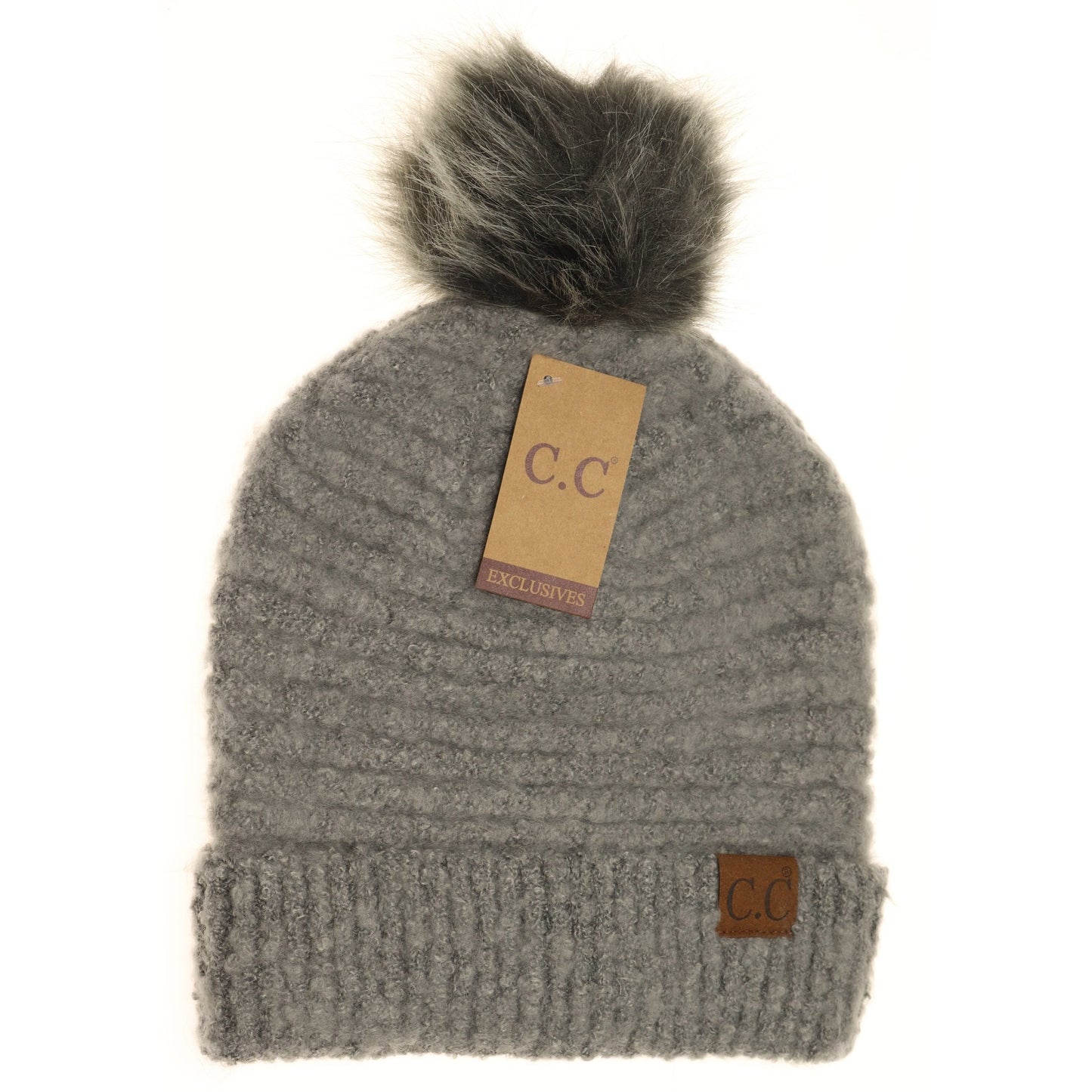 C.C. Solid Boucle Knit Pom Beanie