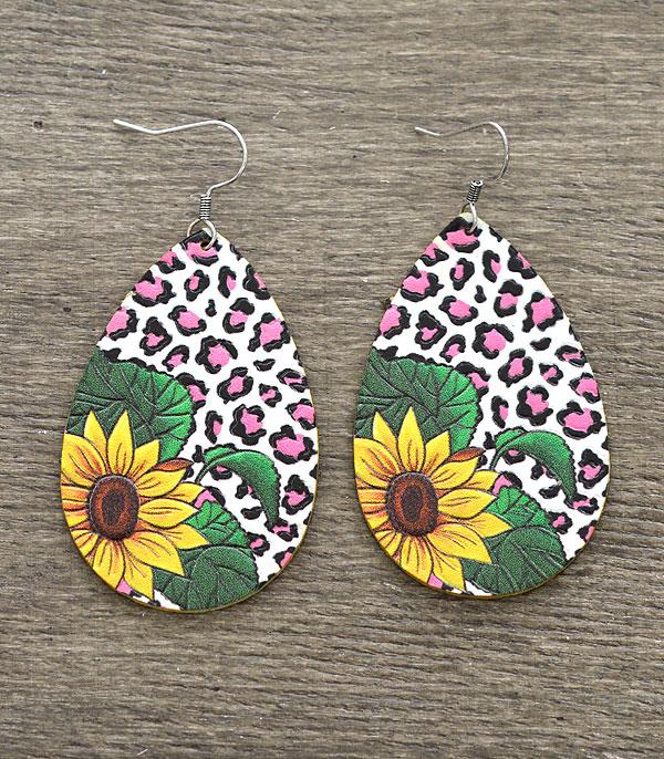 Pink Leopard and Sunflower Earrings