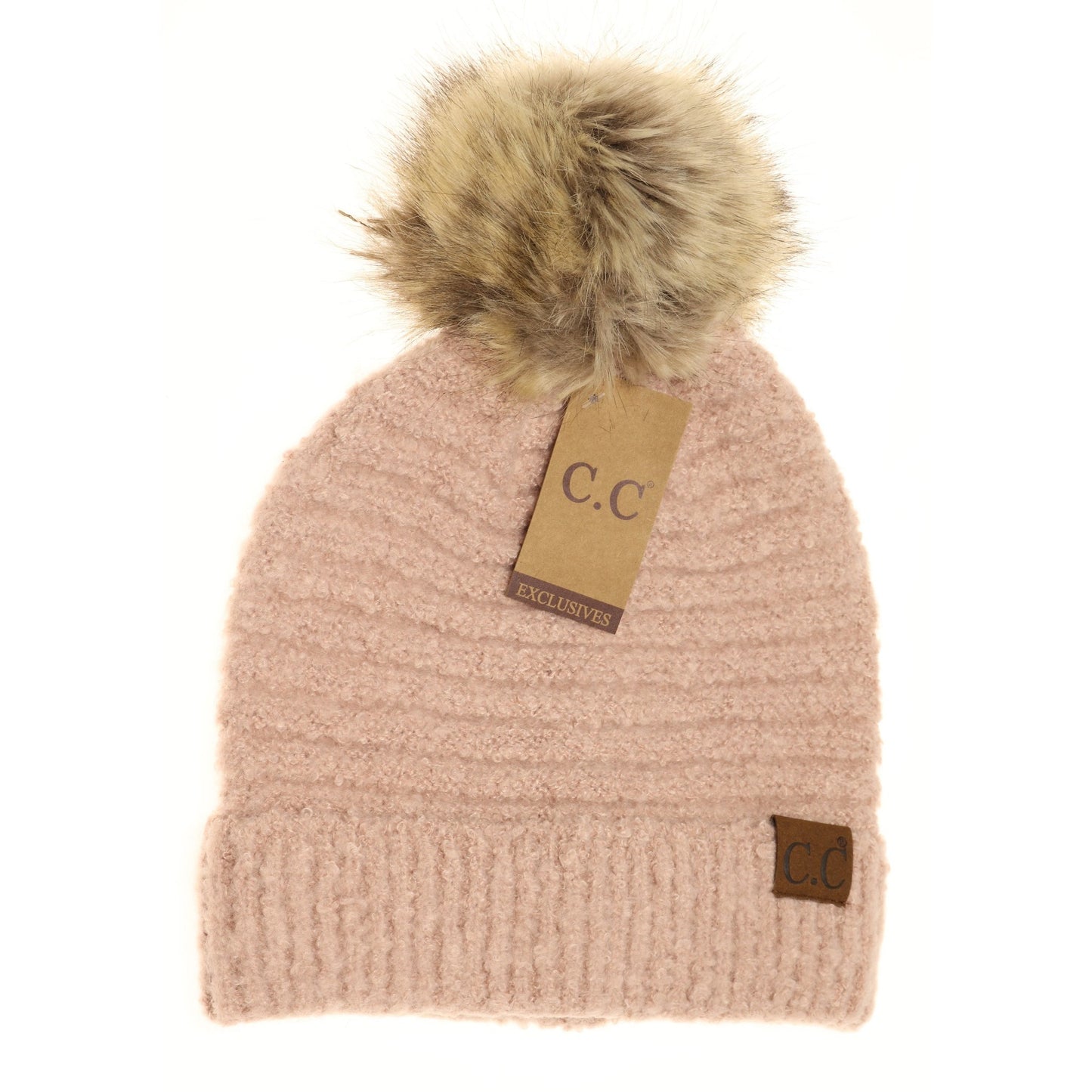 C.C. Solid Boucle Knit Pom Beanie