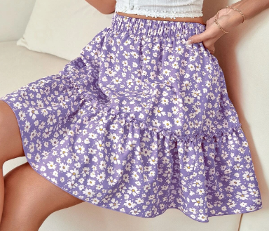 Floral Print Ruffle Hem Skirt