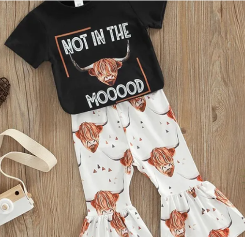 Not in the Mood Print Top with Bell Pants Girl 2pcs Set