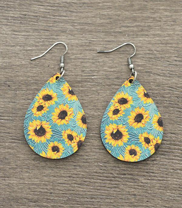 Sunflowers Teardrop Earrings in Blue