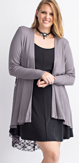 Plus Size Long Sleeve Cardigan Lace Back