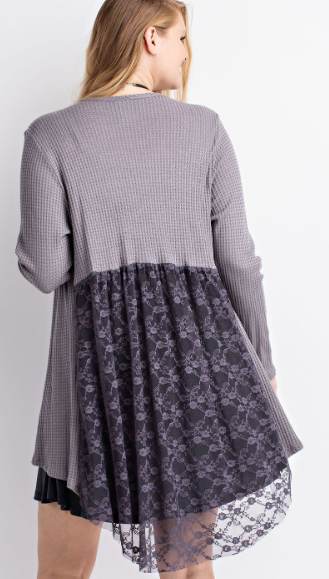 Plus Size Long Sleeve Cardigan Lace Back