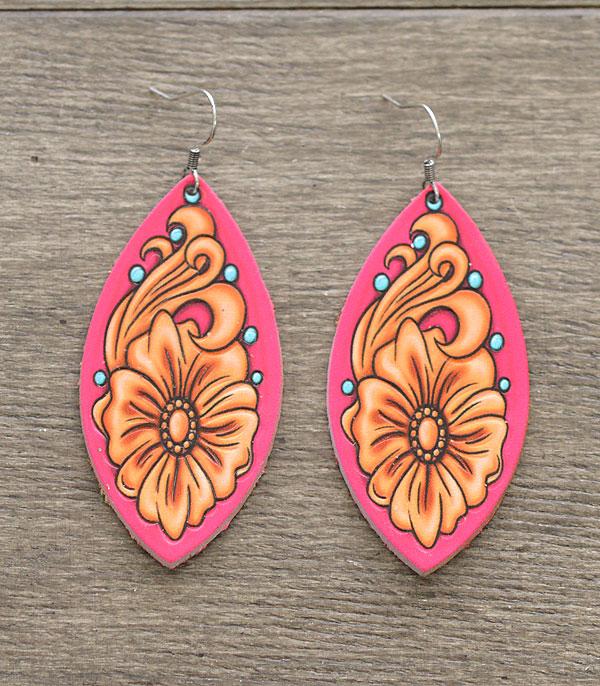 Leather Rose Tear Drop Rose Earring