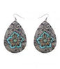 Grey with Turquoise Flower Leather Earrings