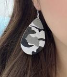 Grey Black and White Leather Camo Earrings